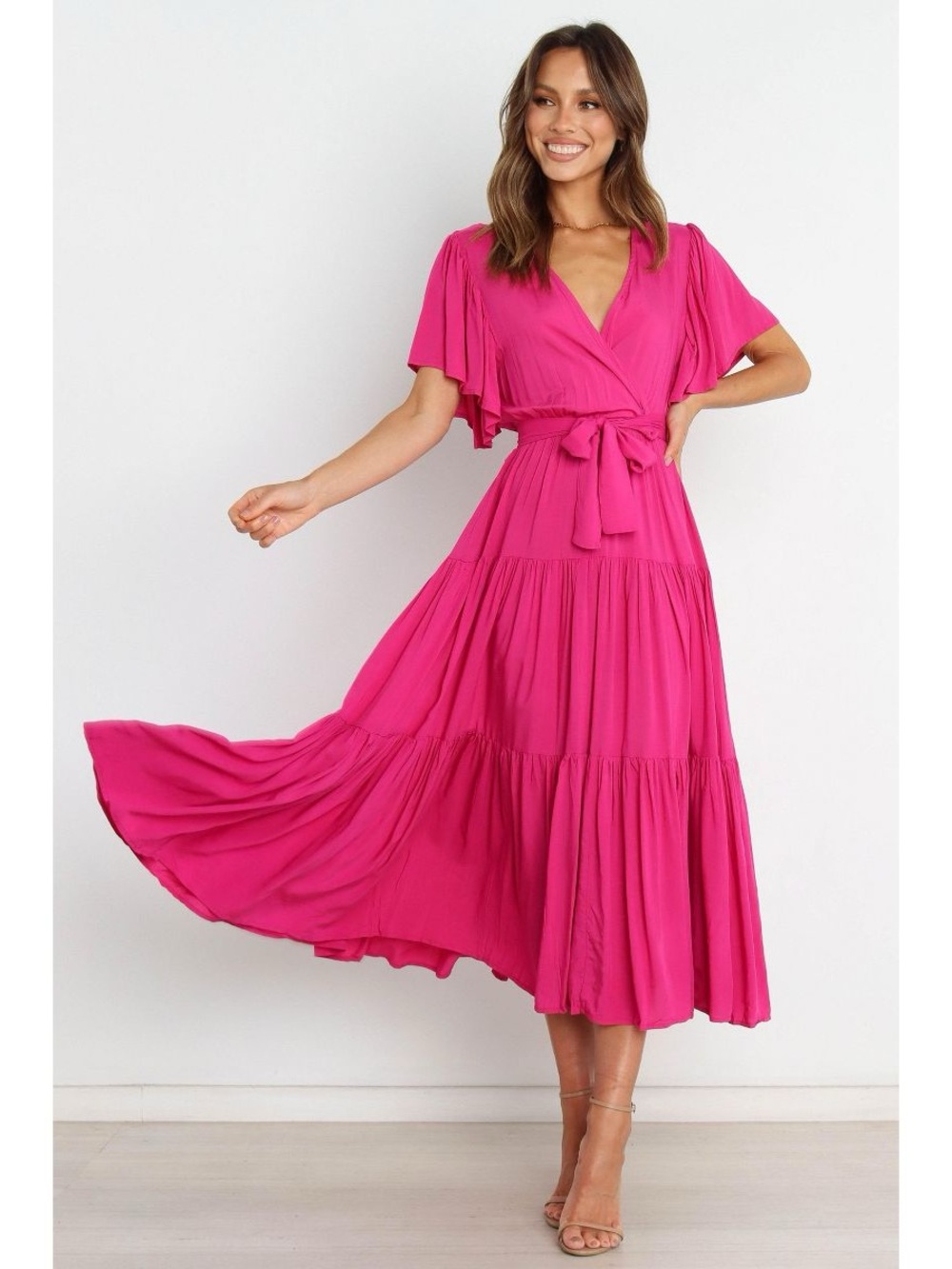 NWT Petal & Pup Small Pink Wrap Maxi Dress with Tie Waist - Picture 7 of 7